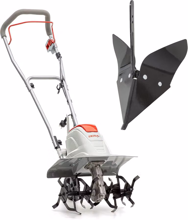 Frantoio elettrico per la preparazione del terreno in giardino, dotato di un motore potente e di una larghezza di lavoro regolabile
