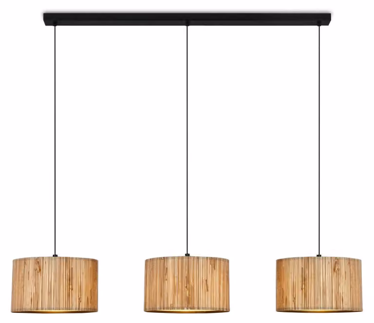 Lampada a sospensione Briloner Slama, paralume in alghe marine, 3 luci, stile boho, attacco E27, naturale, 110 x 25 x 120 cm