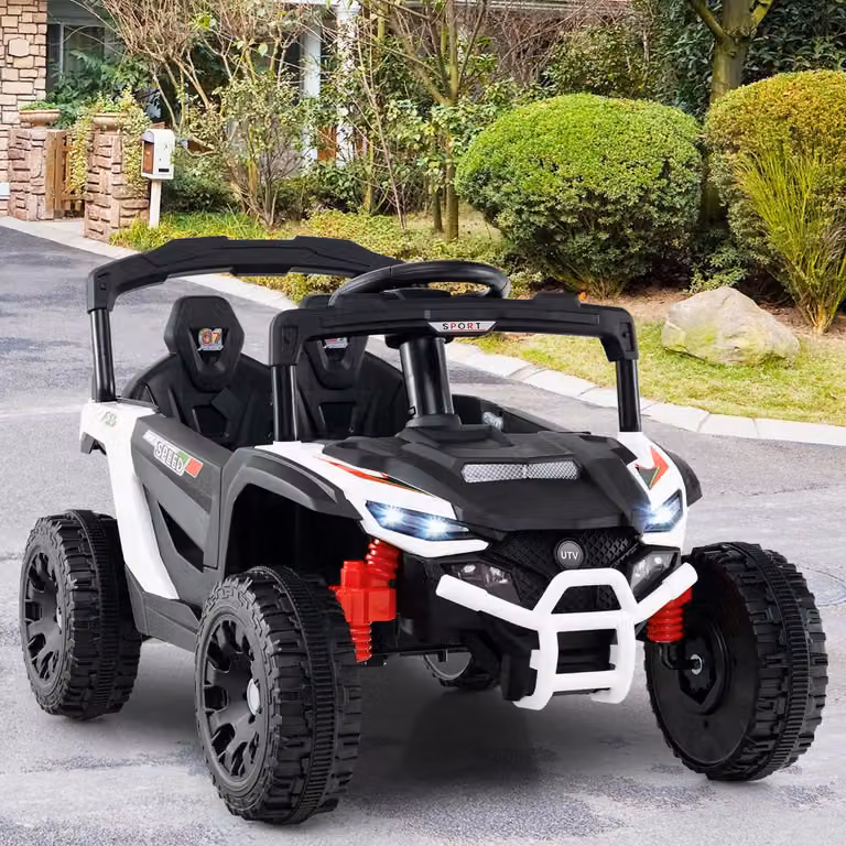 Auto elettrica 12V Costway per bambini, UTV fuoristrada con telecomando, luci LED e sospensioni, Bianco