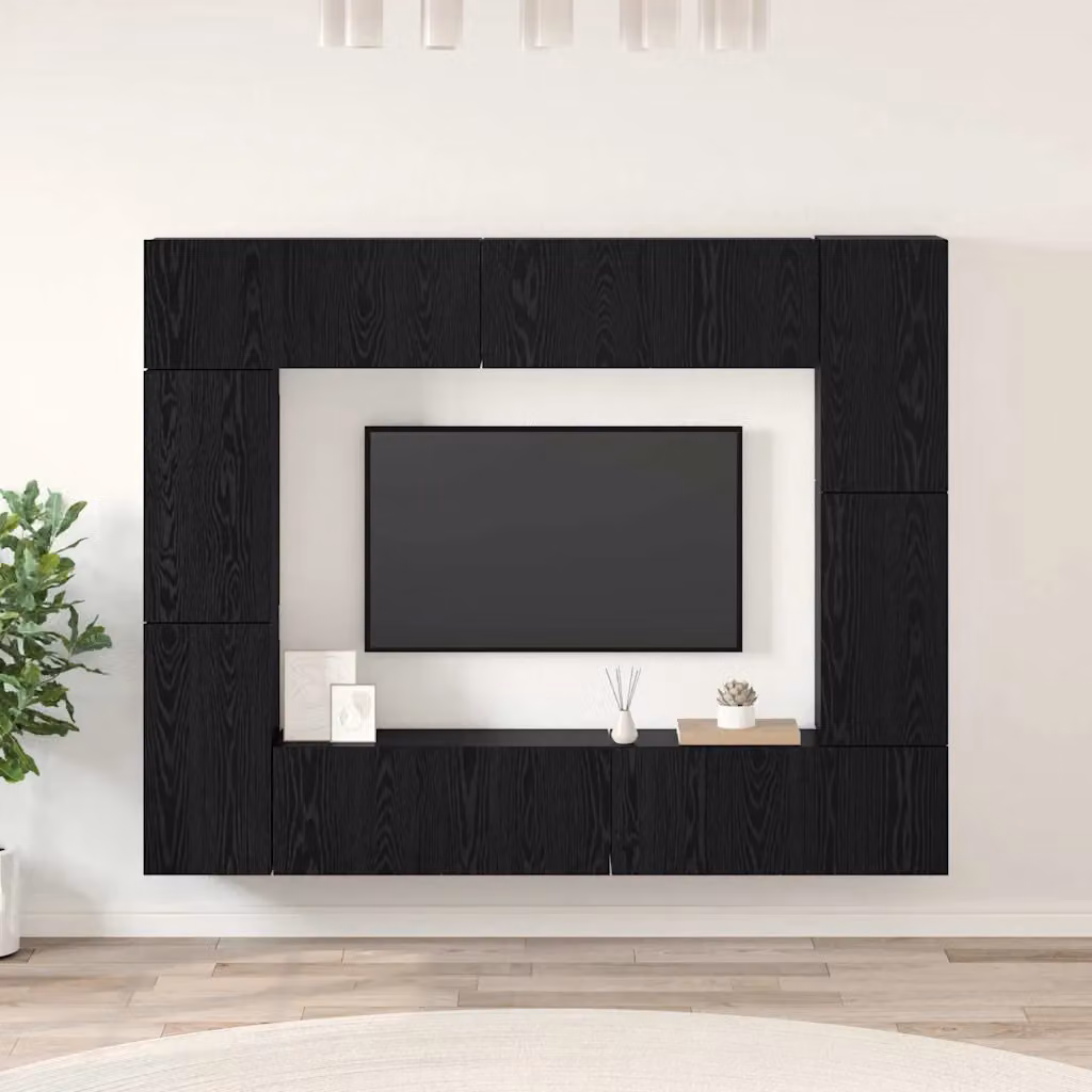 Set mobile TV moderno vidaXL in 8 pezzi colore Rovere e Nero in legno e MDF – 1