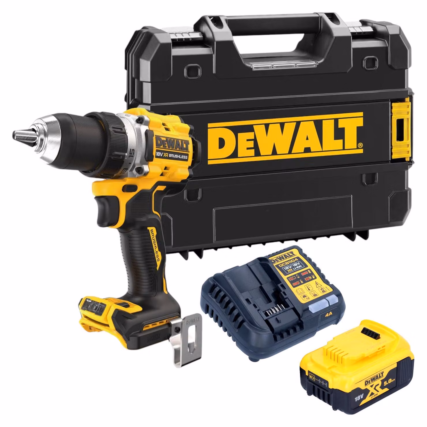 Trapano avvitatore a batteria DeWalt DCD 800 P1T 18 V 90 Nm senza spazzole + 1x batteria ricaricabile 5,0 Ah + caricatore + TSTAK