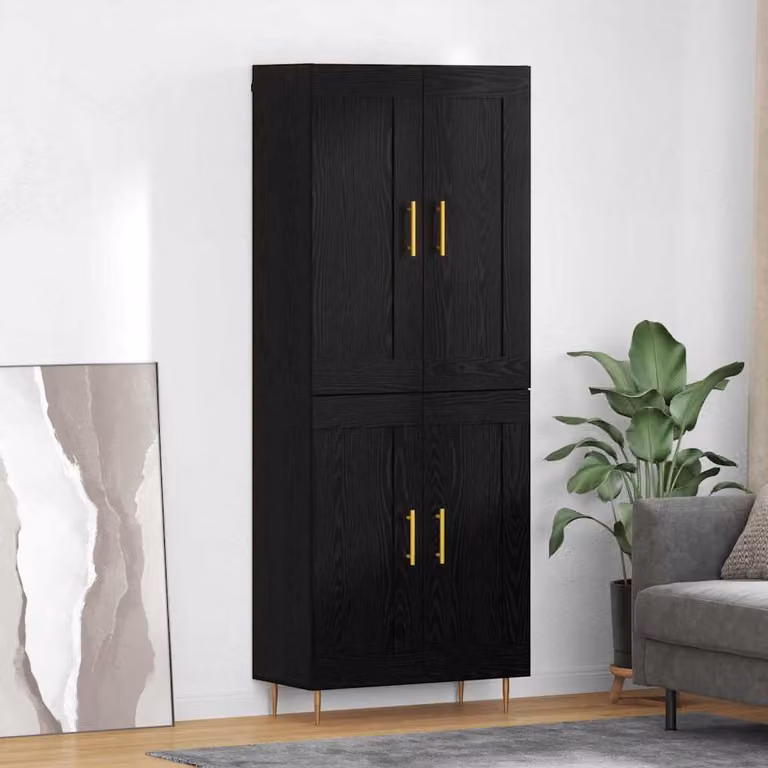 Credenza moderna vidaXL in legno e metallo, colore nero e oro, L: 69,5 cm, P: 34 cm, H: 180 cm