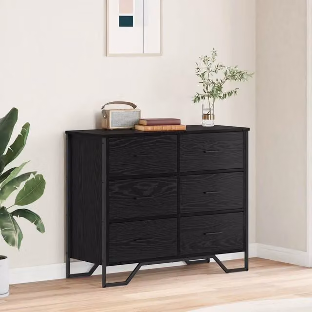 Cassettiera moderna vidaXL con 6 cassetti in legno e MDF, colore nero, L 91 cm x P 35,5 cm x H 74,5 cm – 1