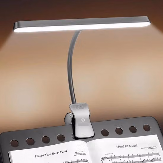 Lampada LED ricaricabile USB-C per pianoforte e strumenti musicali con 57 LED, 3 colori e 5 livelli di luminosità, grigio