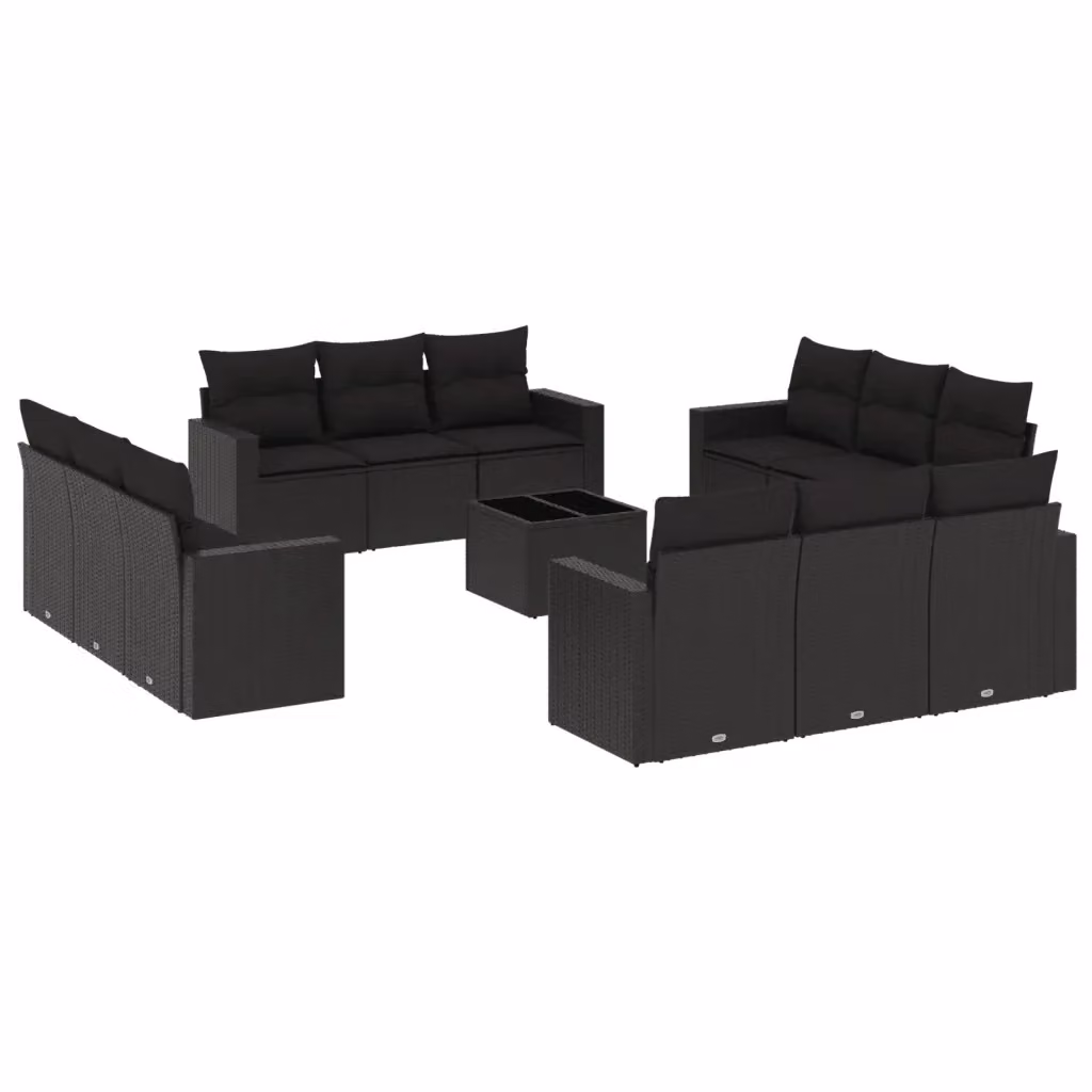 Set di Divani da Giardino VIDAXL a Forma di U in Polyrattan Nero con 13 Pezzi e Cuscini – 2
