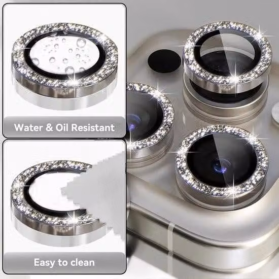 Protezione per fotocamera Bling in 3 pezzi per iPhone 16 Pro Max - Vetro temperato con strass per iPhone 16 Pro/Pro Max