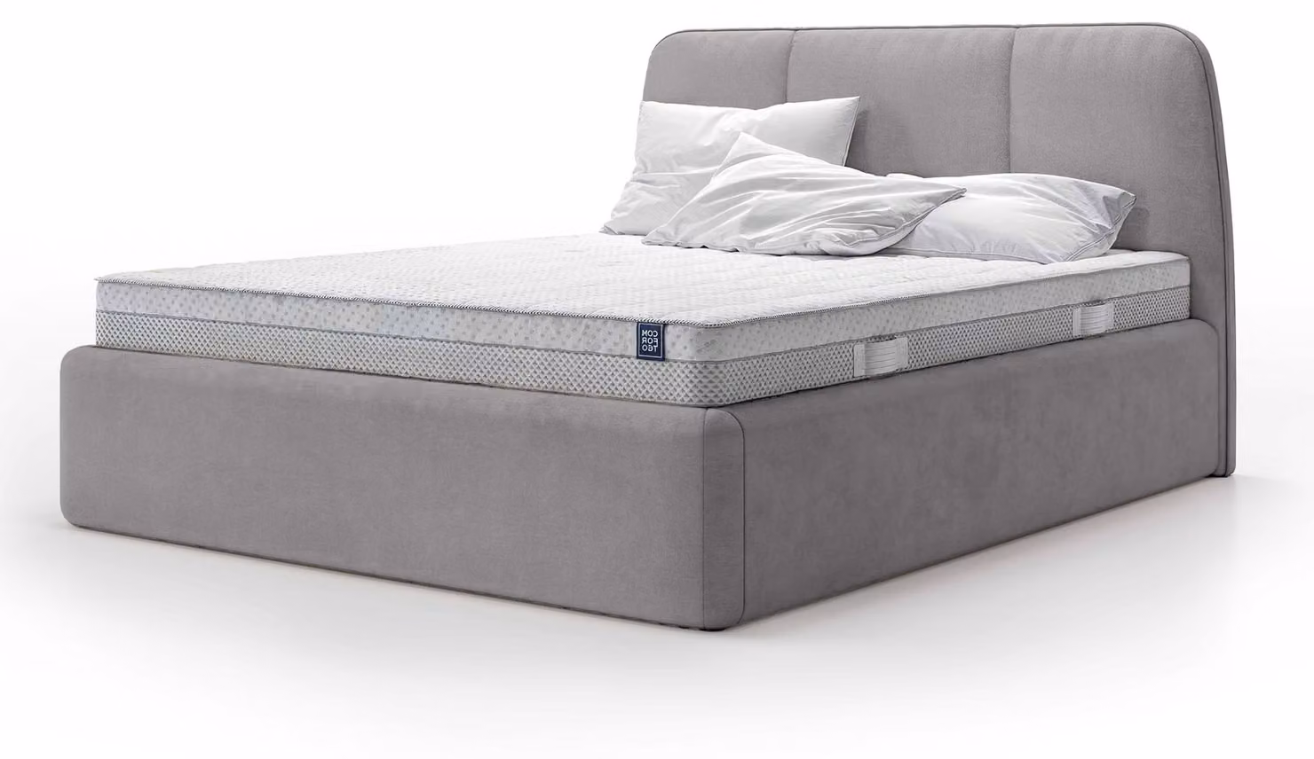 Letto imbottito con contenitore Elle, colore grigio nebbia, dimensioni 140 x 200 cm