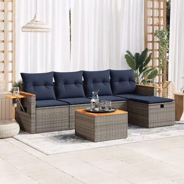 Set Divano da Giardino 6 pz con Cuscini Grigio in Polyrattan 3325967