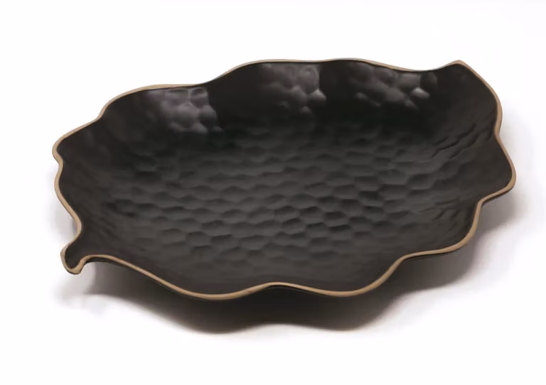 Vassoio foglia nero in porcellana Le Coq Kypseli, cm 34x26,5
