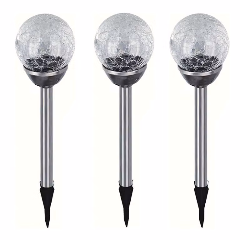 3 lampade da giardino a LED in acciaio inossidabile a forma di sfera con effetto "crackle", lampada solare, illuminazione decorativa da giardino, lampada bianca