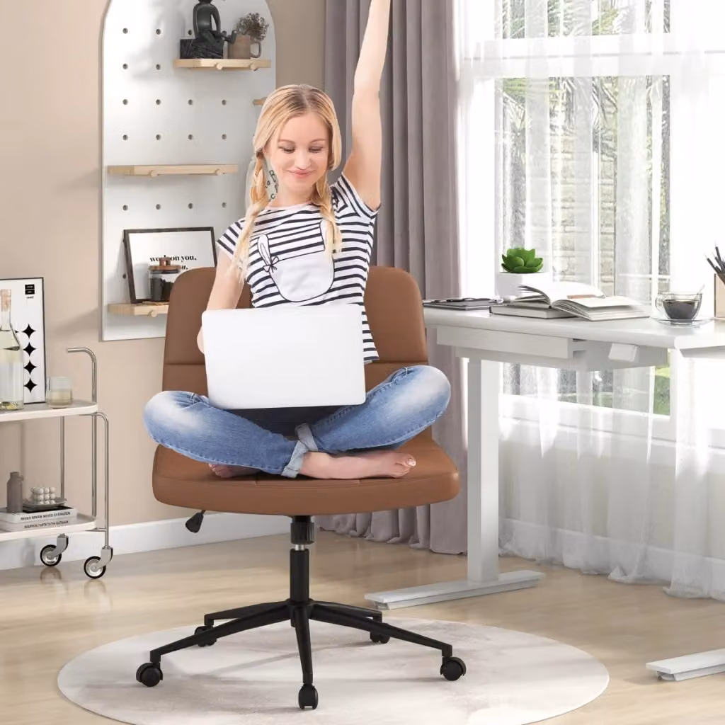 Sedia da ufficio girevole DESIGN IN in pelle sintetica marrone con ruote e seduta a U – 2