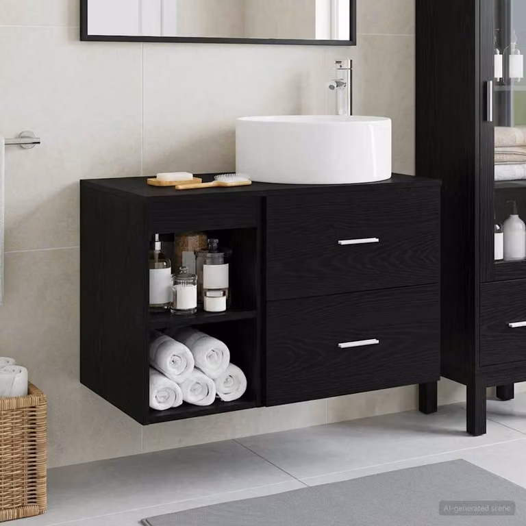 Set di mobili per il bagno moderno vidaXL composto da base lavabo e pensile nero opaco