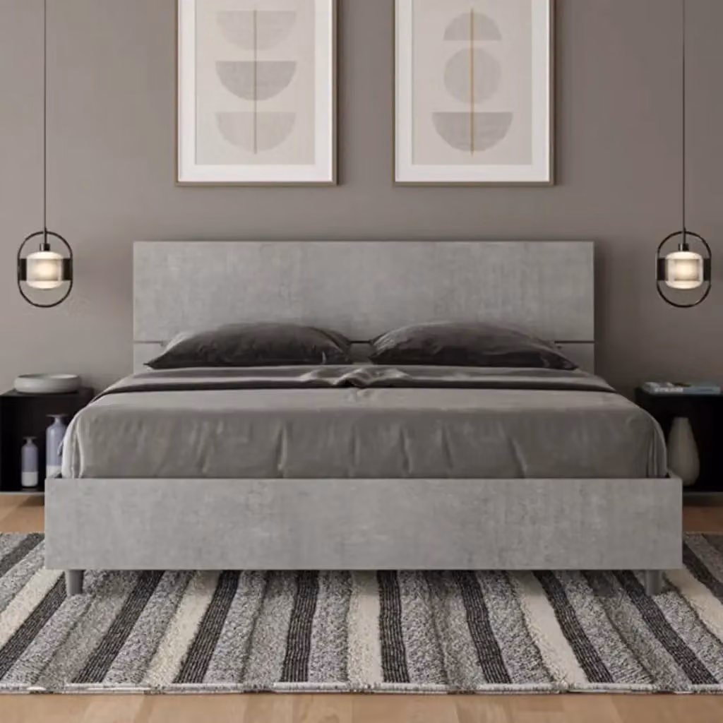 Letto matrimoniale Demas con testata dritta e struttura imbottita in tessuto grigio, L: 160 cm, P: 200 cm, H: 102 cm – 2