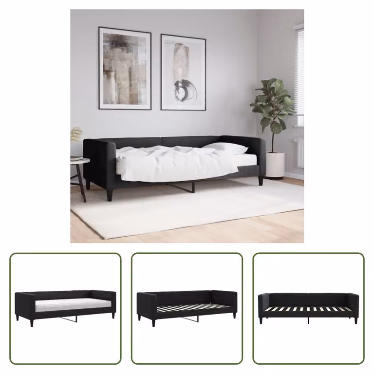 The Living Store Daybed con materasso nero 90x200 cm in tessuto