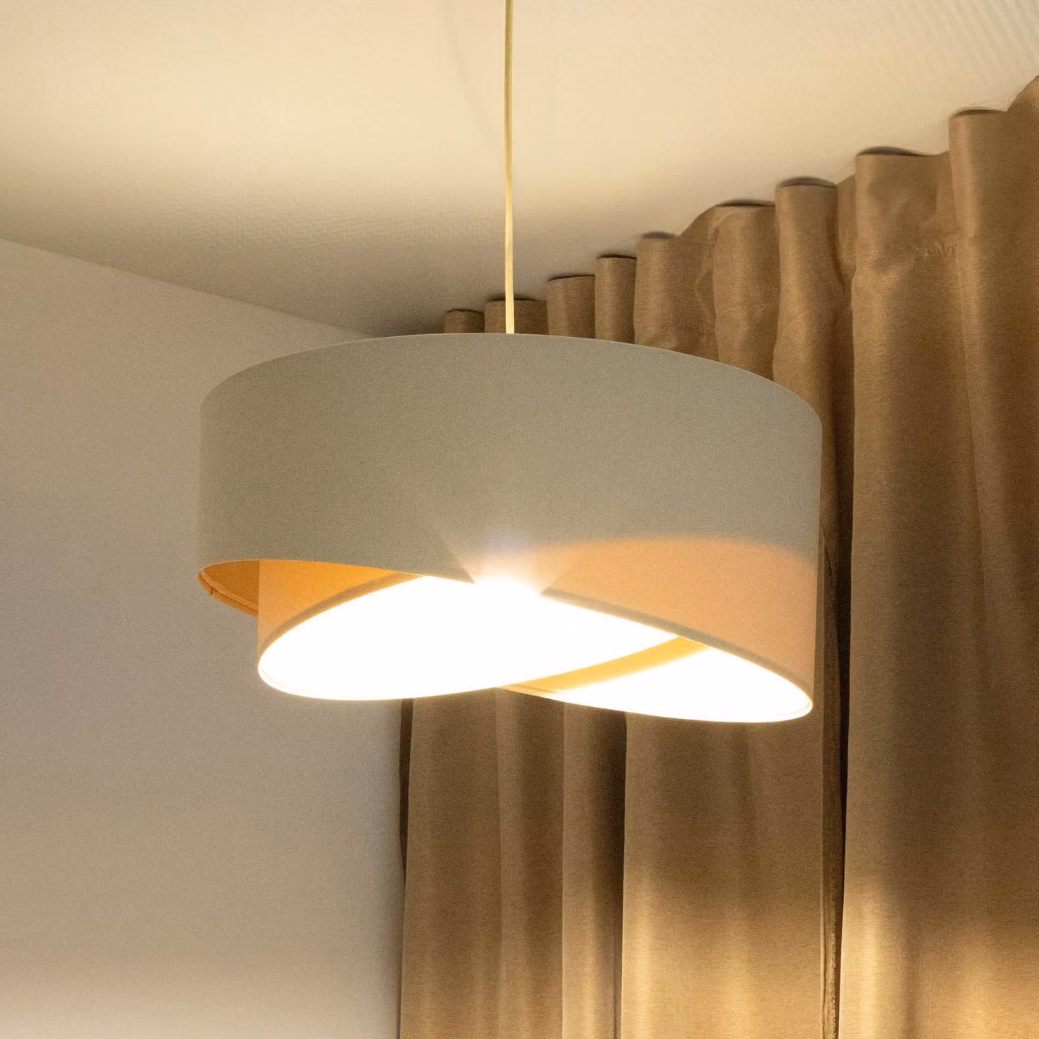 Lampada a sospensione Boho Maco Design, dimmerabile, Crema / Ambra, Soggiorno / Sala da pranzo, Tessuto / Stoffa / Seta, Lampada a sospensione