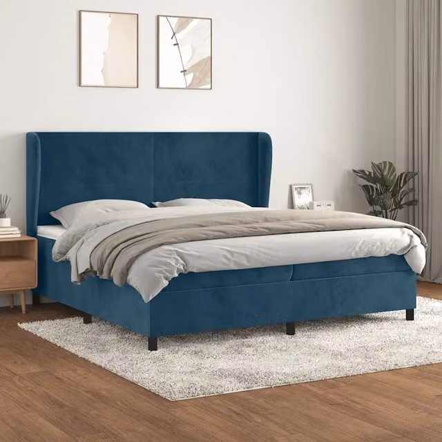 Giroletto a Molle con Materasso Blu Scuro 200x200 cm in Velluto 3129115