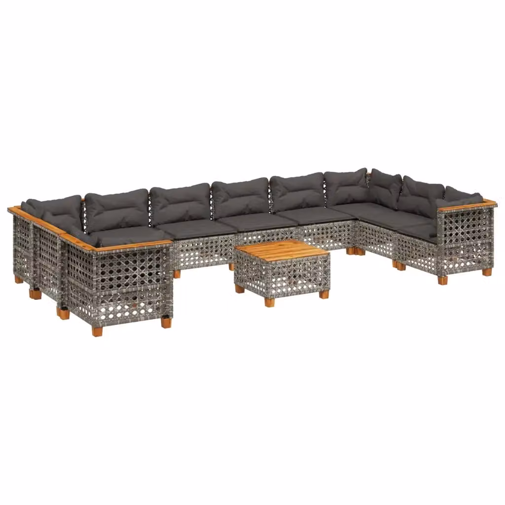 Set di divani da giardino a forma di U vidaXL in polyrattan grigio con 11 pezzi e cuscini inclusi – 2