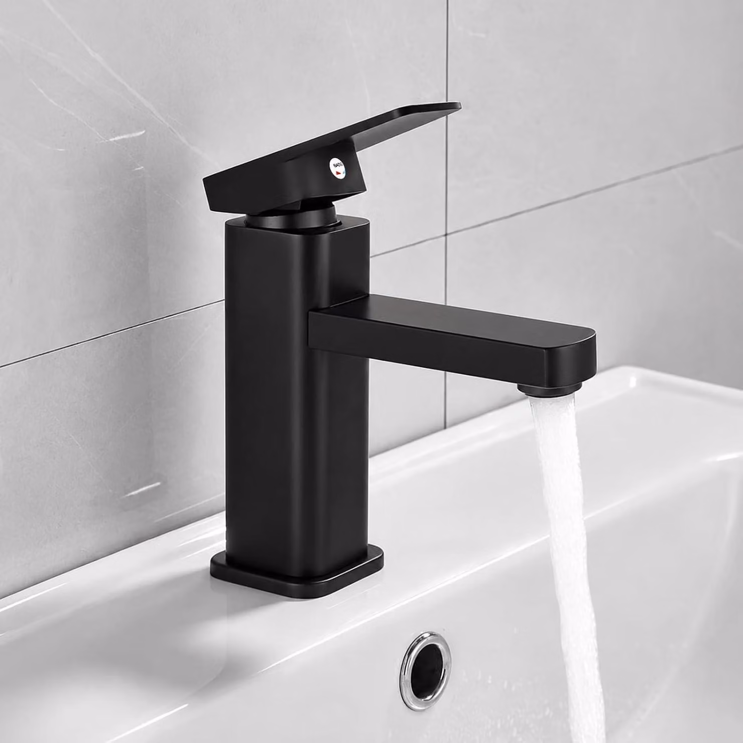 Miscelatori per lavabo, neri, monocomando, in acciaio inossidabile e ottone, per il bagno