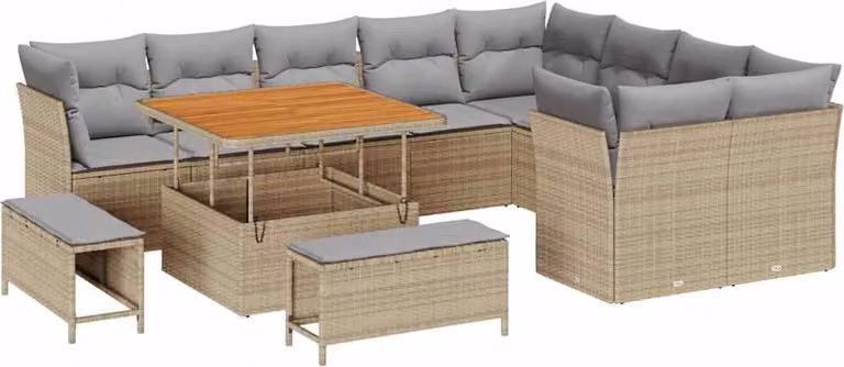 Set Divano da Giardino 12 pcs Beige polyrattan
