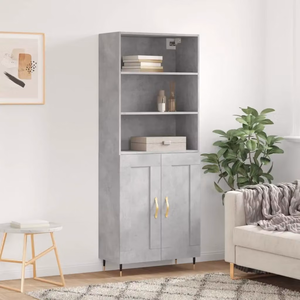 Credenza moderna in legno multistrato e metallo Grigio Cemento H: 180 cm, L: 69,5 cm, P: 34 cm – 2