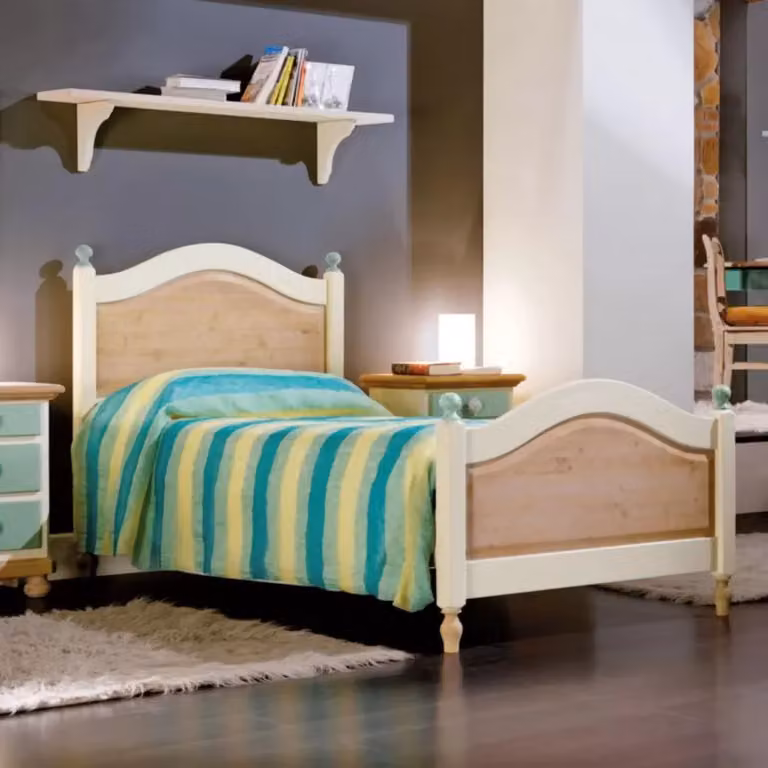 Letto singolo in legno di abete stile shabby chic verde e marrone Mobili 2G L/P/H: 98 x 212 x 111 cm