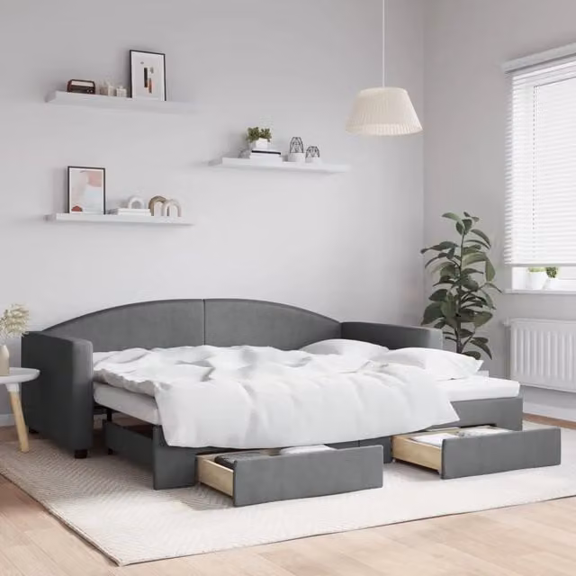 Divano Letto Estraibile con Cassetti vidaXL in Tessuto Grigio per Soggiorno e Camera da Letto L/P/H: 223 x 90 x 75 cm