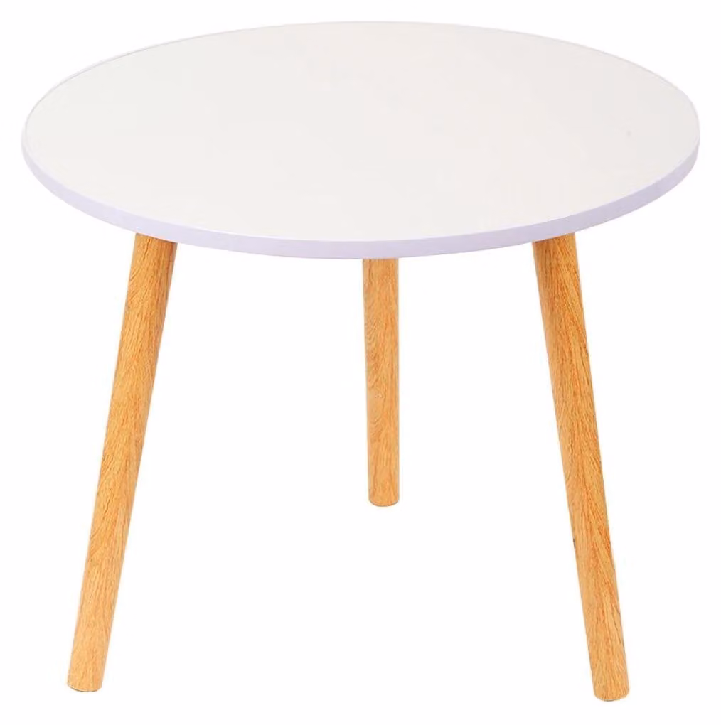 Tavolino rotondo – tavolino da divano / comodino – diametro 50 x 40 cm – struttura in legno – piano con vassoio – stile moderno e minimalista – bianco