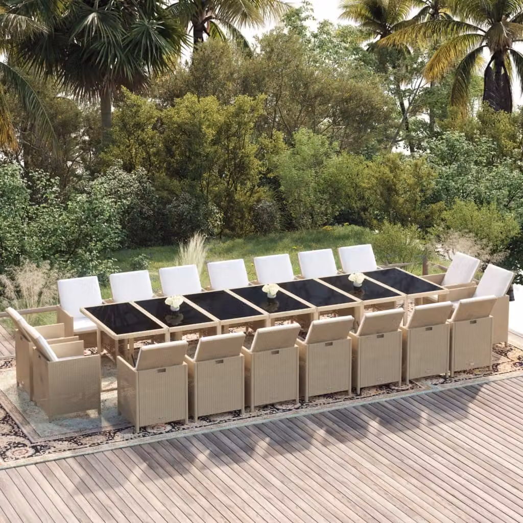 Maison Exclusive - Set da pranzo da giardino da 19 pezzi con cuscini in polyrattan beige