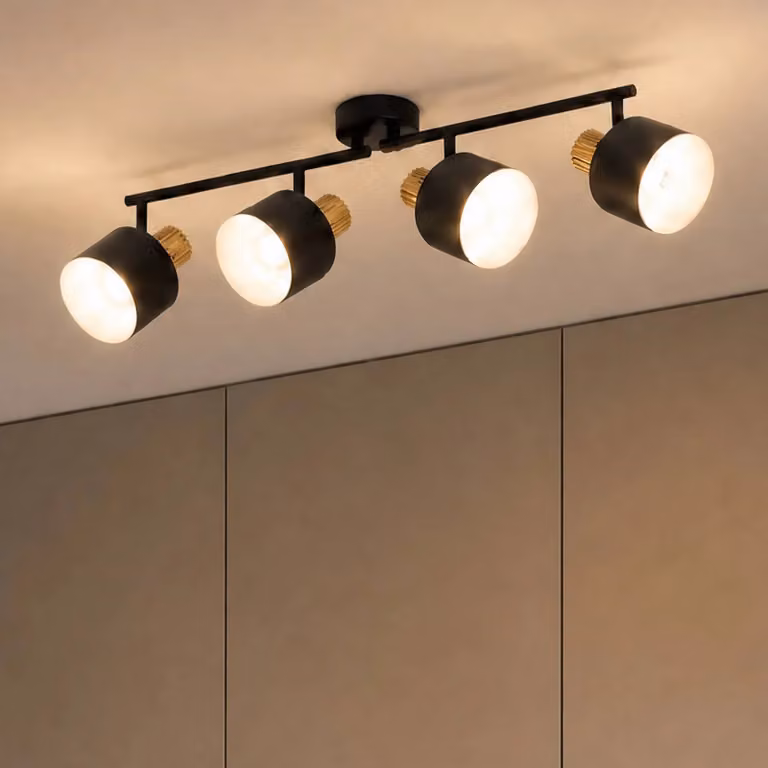 Faretto da soffitto Lindby Lenja, a 4 luci, nero, E14, metallo Lenja Lindby, dimmerabile, Nero, Soggiorno / Sala da pranzo, Metallo, Moderno, Faretto
