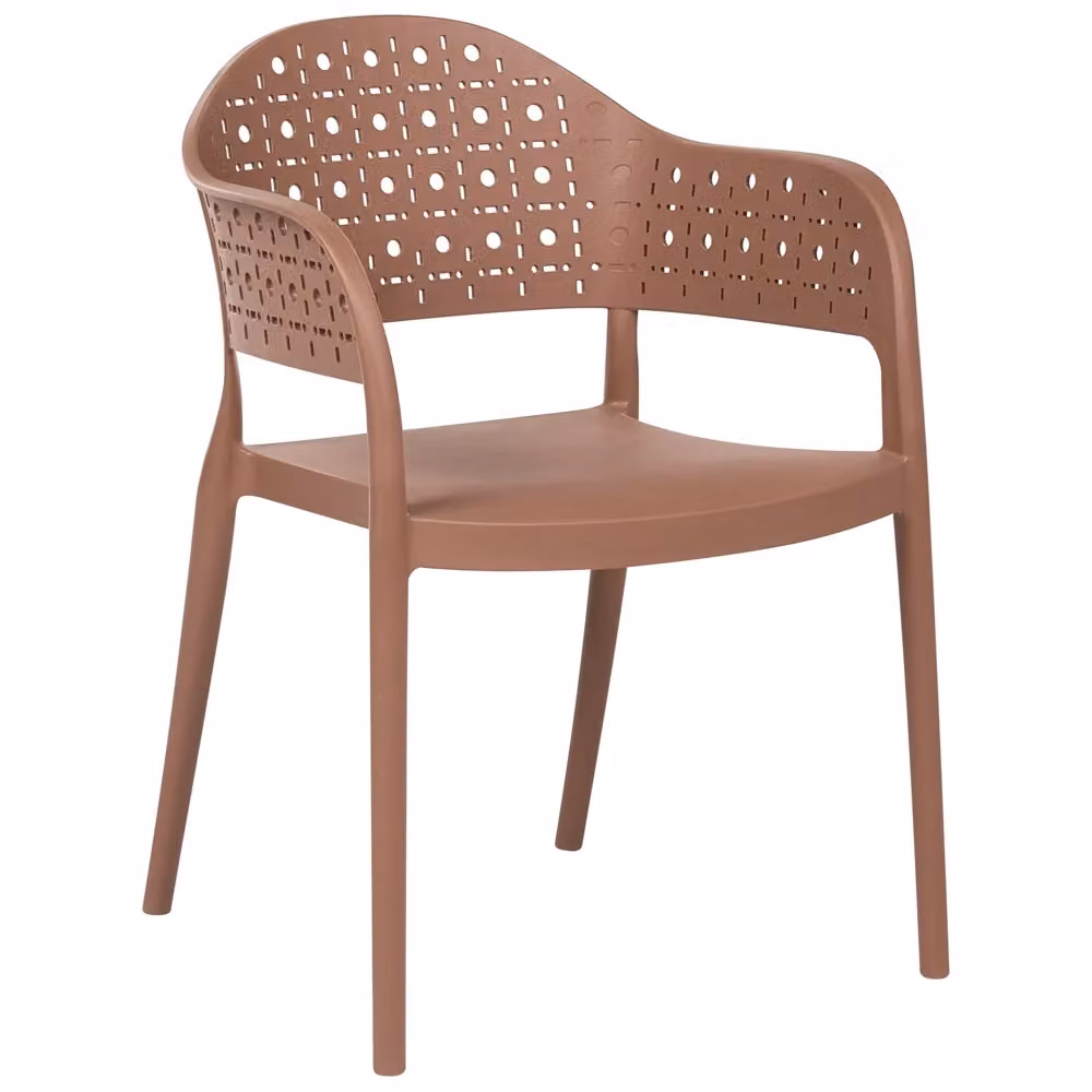 Set di 4 sedie da giardino impilabili BELIANI in materiale sintetico marrone con braccioli, stile scandinavo per esterni e interni – 2
