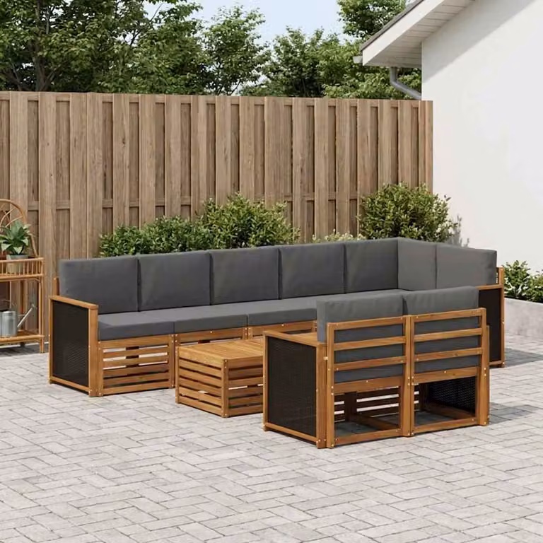 Set di divani da esterno vidaXL 8 pz in legno di acacia con cuscini, colore naturale e antracite