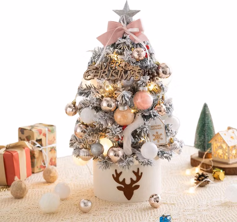 Mini albero di Natale con luci, albero di Natale artificiale da 45 cm con decorazioni pendenti, per interni, casa, caminetto, decorazioni natalizie