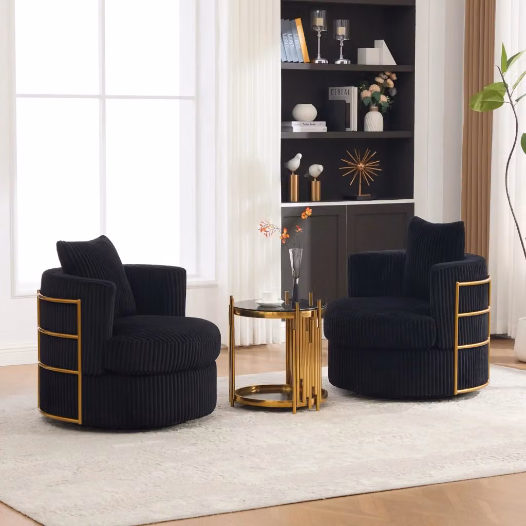 Sedia girevole 360 REDOM in velluto a coste nero L/P/H: 76 x 79 x 78 cm – 2
