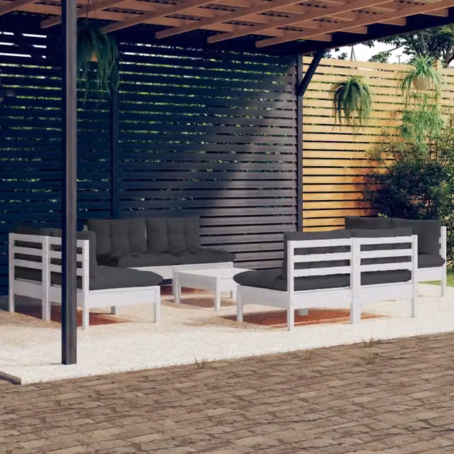 Set Divani da Giardino 9 pz e Cuscini Antracite Legno di Pino 3096047