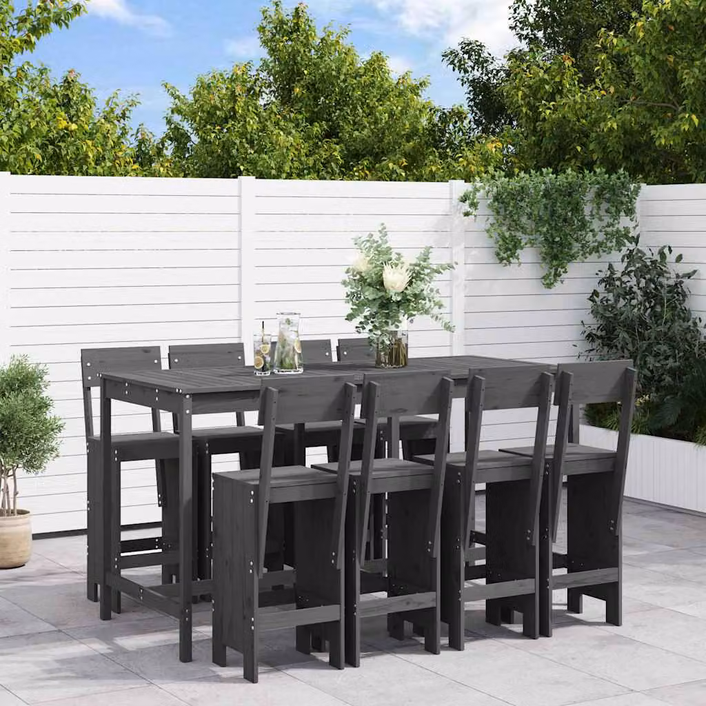 vidaXL Set Bar da Giardino 9 pz in Legno di Pino Grigio