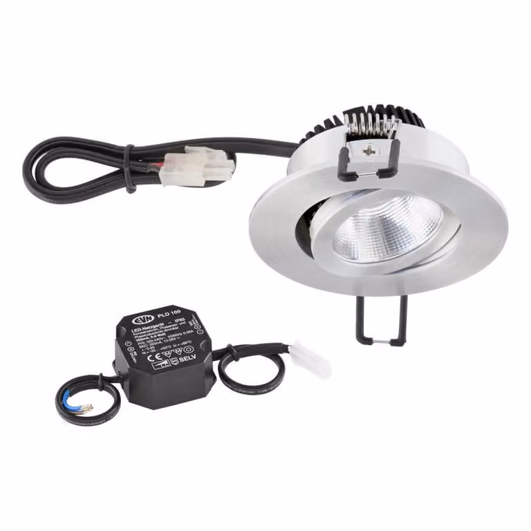 EVN P-LED da incasso a soffitto, rotonda, orientabile, alluminio anodizzato (STL) IP20 6W 2700K 575lm 90Ra DIMM Ø incasso 68