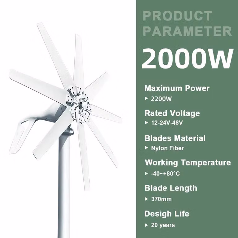 Turbina eolica - Turbina eolica - Generatore eolico - Energia eolica - 2000W - 12V - con controllo ibrido