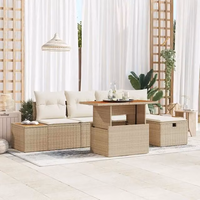 Set Divano da Giardino 6 pz Beige polyrattan 3360076