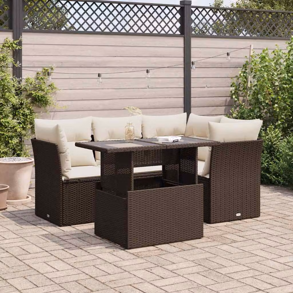 Maison Exclusive - Set Divano da Giardino 5 pz con Cuscini Marrone in Polyrattan