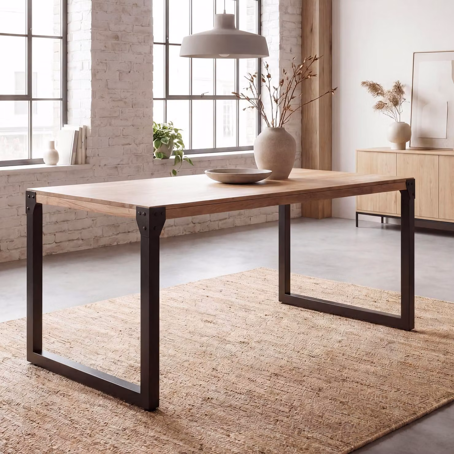 FineBuy tavolo da pranzo rettangolare 180 cm in legno massiccio di acacia - tavolo da sala da pranzo dal design industriale con struttura in metallo, tavolo da cucina in legno massiccio 6 - 8 persone