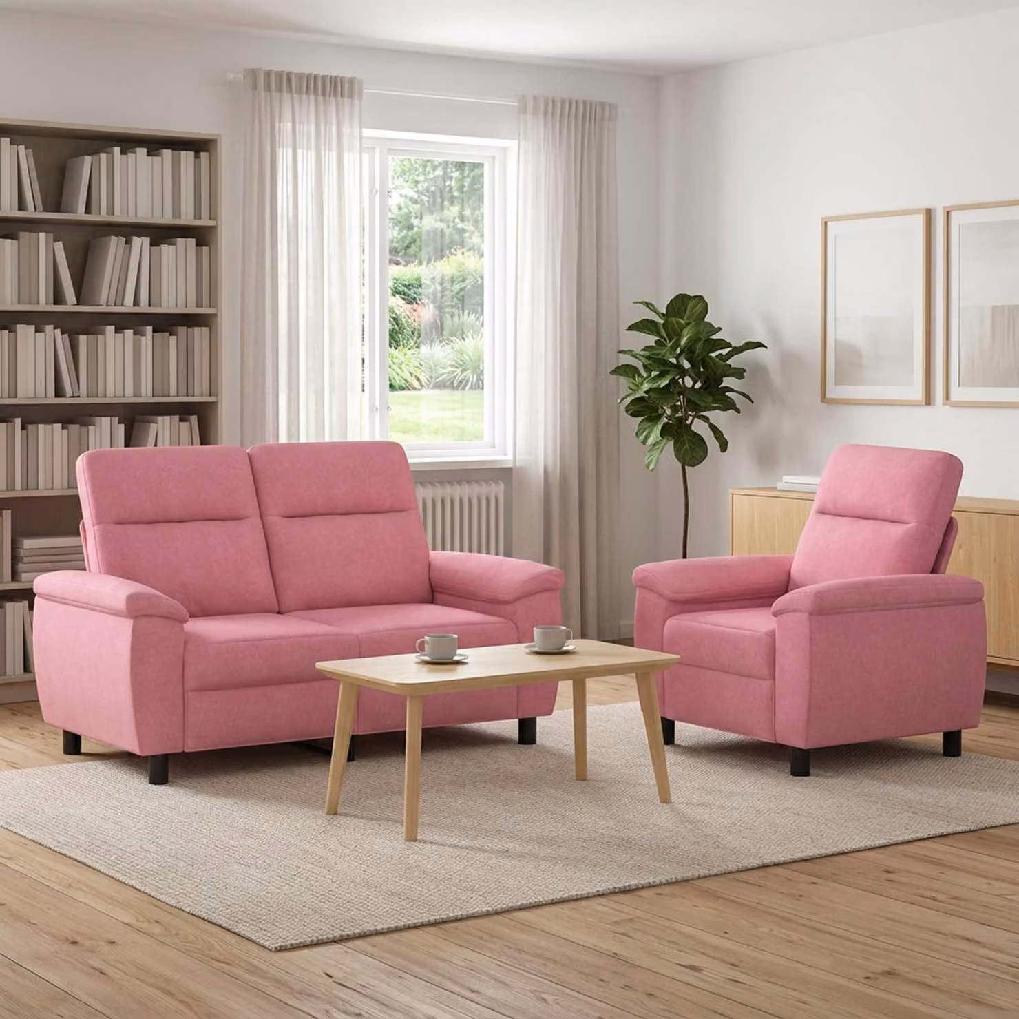 Set di 2 divani moderni vidaXL in tessuto rosa con struttura in metallo per il tuo soggiorno