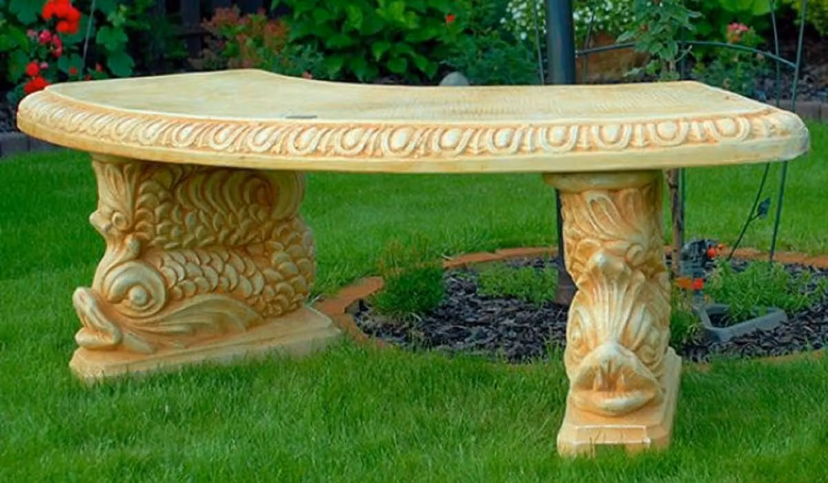 Panca da giardino in pietra Casa Padrino colore sabbia / beige 156 x 46 x h. 49 cm - Panca da giardino curva in stile orientale - Panca da giardino in pietra - Mobili da giardino in stile orientale