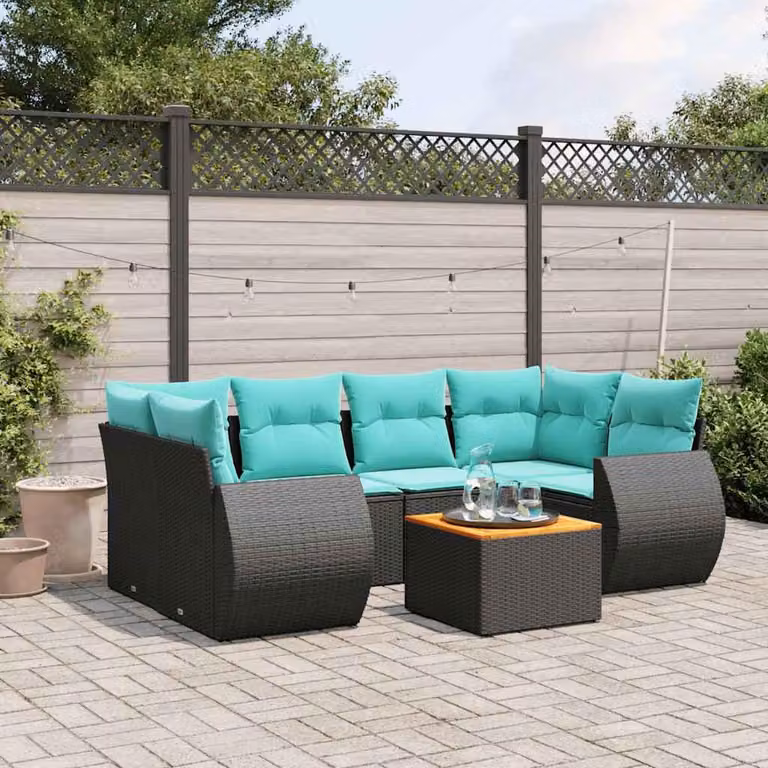 Maison Exclusive - Set di 7 mobili da giardino con cuscini, polyrattan nero