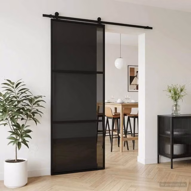 Porta scorrevole moderna vidaXL in vetro trasparente e alluminio nero L: 76 cm, H: 205 cm
