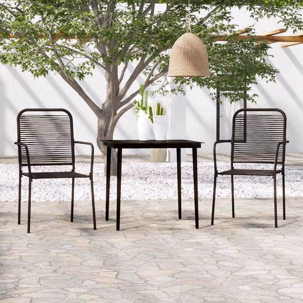 Set Mobili da Pranzo da Giardino Moderno vidaXL in Acciaio Verniciato Nero e Vetro, 3 Pezzi