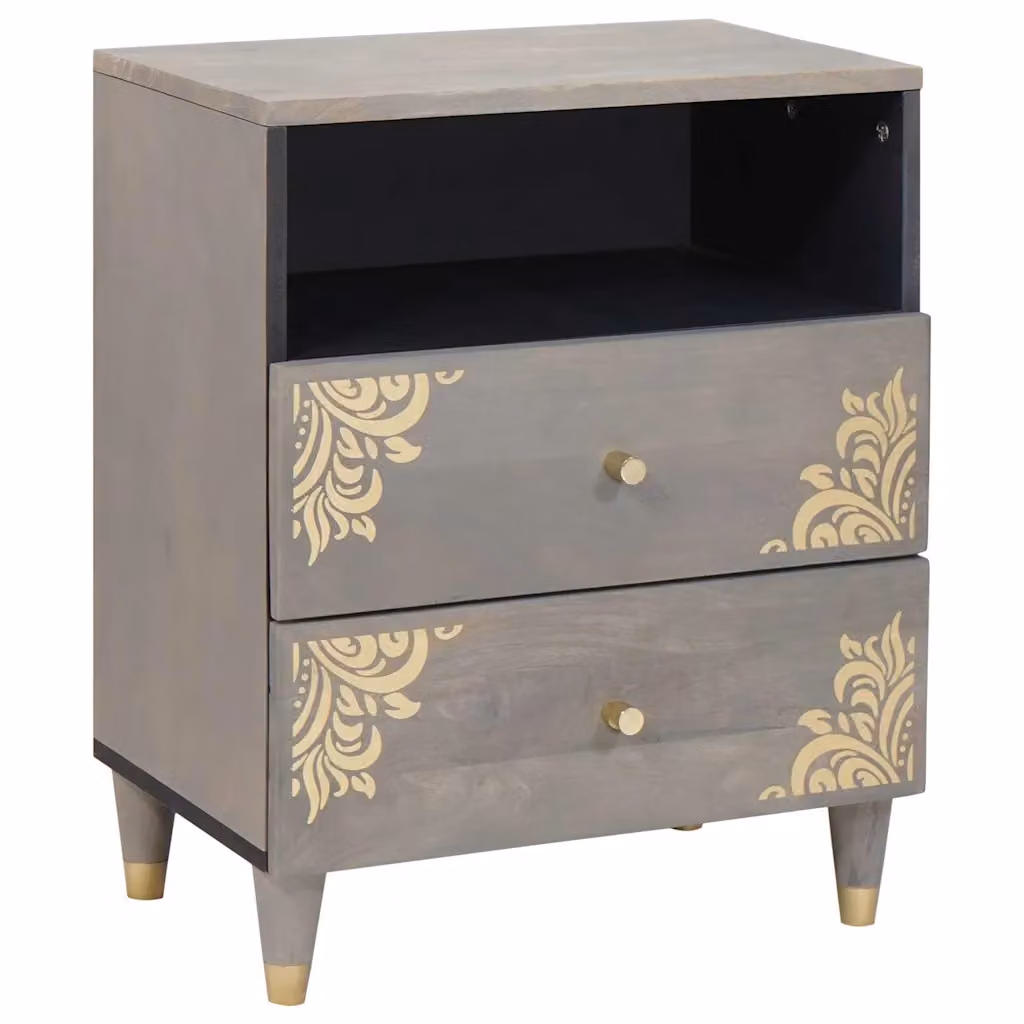 Armadio da Notte vidaXL in Legno di Mango Massello Grigio e Marrone L: 50 cm, P: 33 cm, H: 62 cm