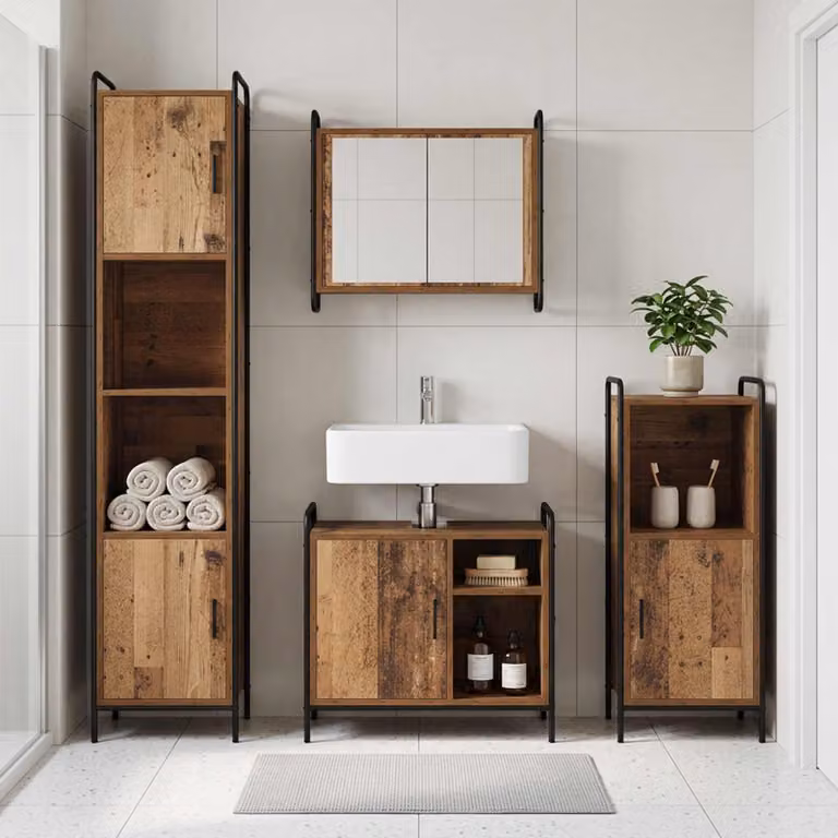 vidaXL Set di Armadi da Bagno 2 pz Legno antico 65,5 x 34 x 61 cm