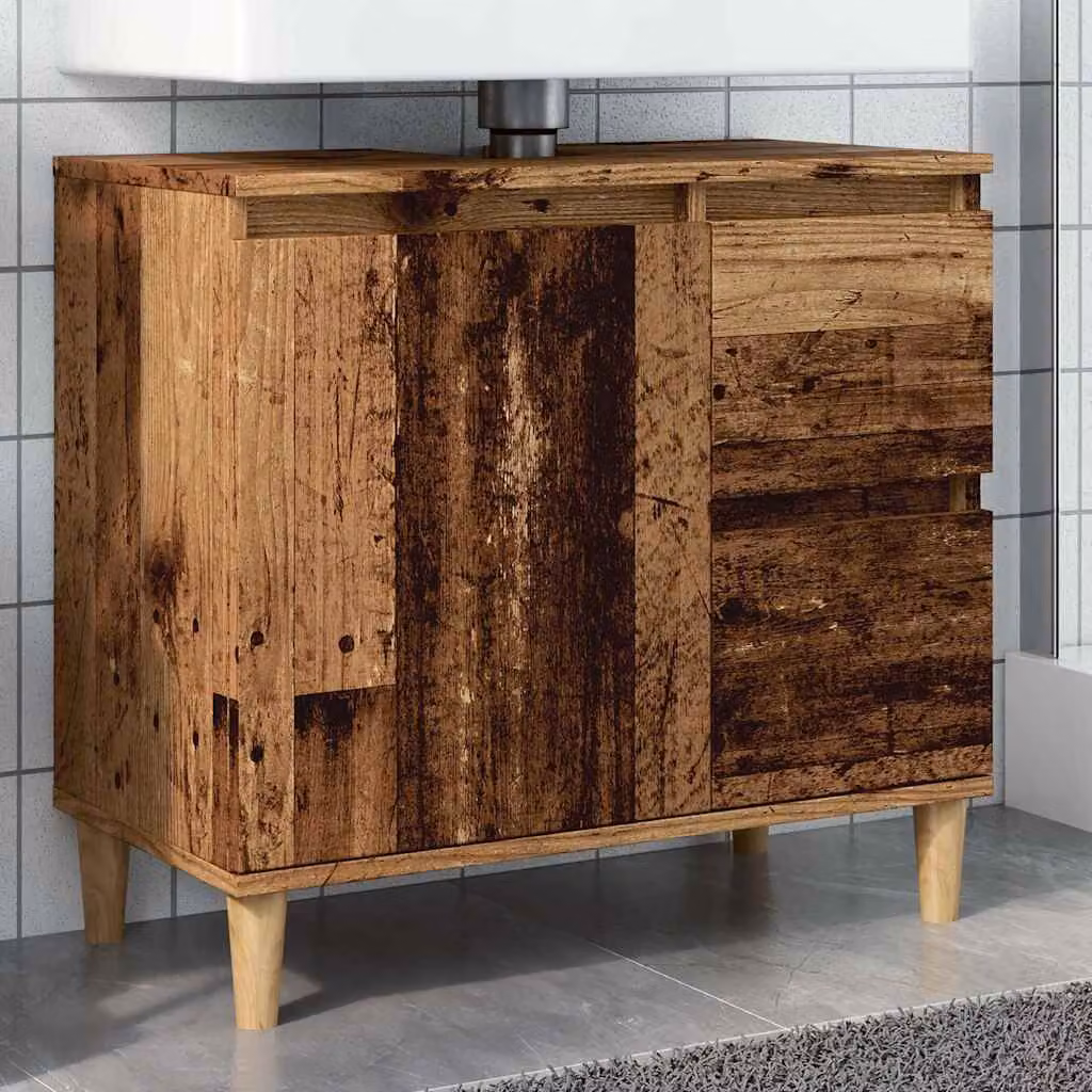 Mobile Sottolavabo vidaXL in Legno Antico Marrone con Ante e Cassetti L: 65 cm, P: 33 cm, H: 60 cm