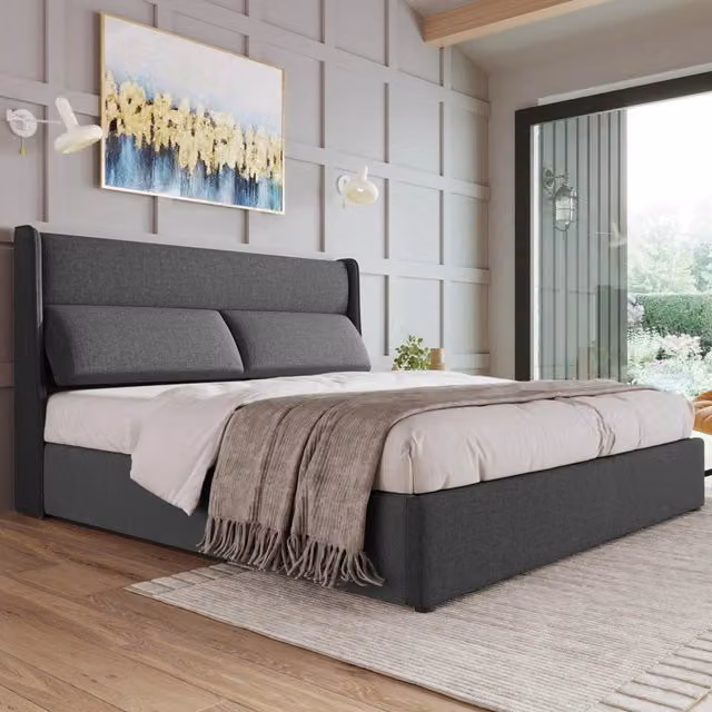 Letto Contenitore REDOM Grigio in tessuto con base lift up e testiera regolabile L/P: 160 x 200 cm – 1