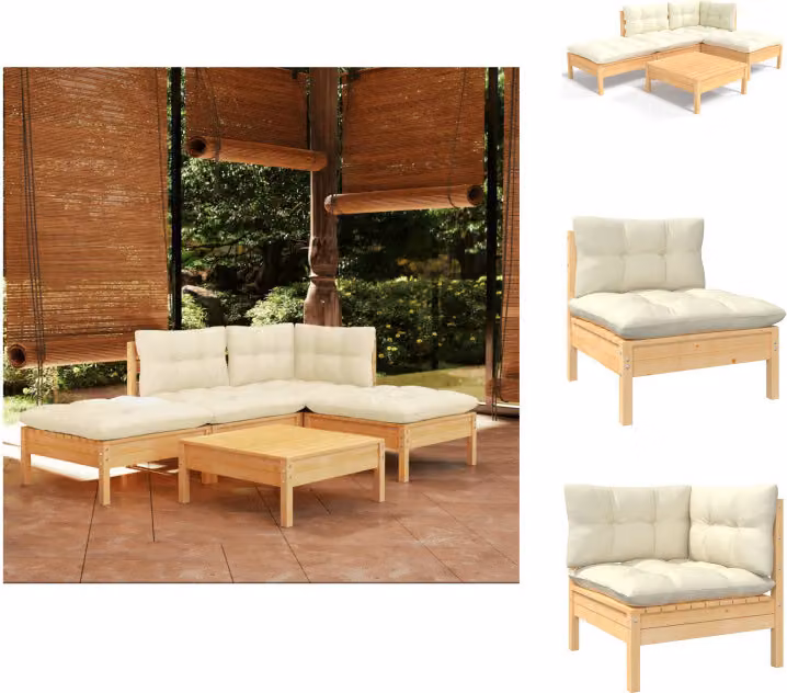 vidaXL Set di 5 pezzi da giardino con cuscini crema in legno di pino - Set di mobili da giardino